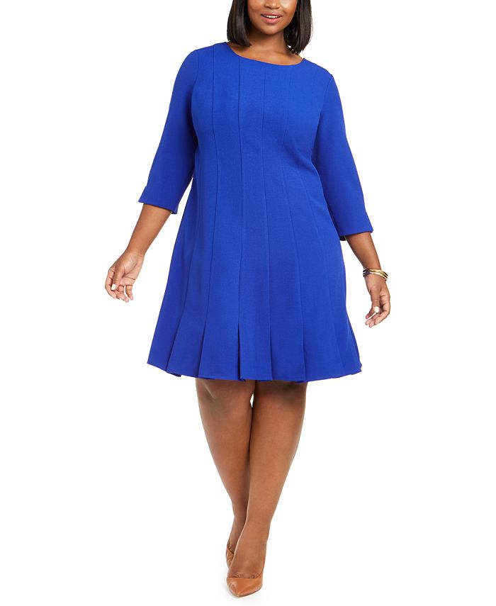 Jessica Howard Women's Plus Pleated a Line Dress Blue Size 14W