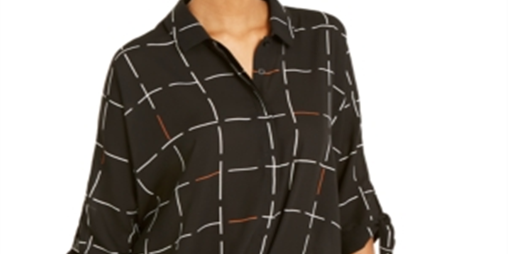 Alfani Women's Printed Tie Sleeve Top Black Size S