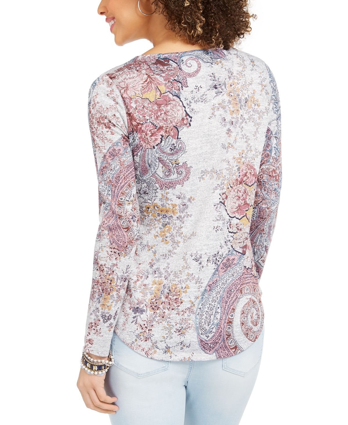 Style & Co Women's Printed Knit Top Gray Size Small