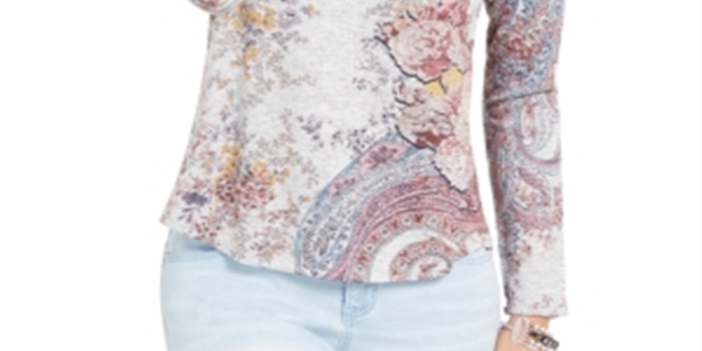 Style & Co Women's Printed Knit Top Gray Size Small