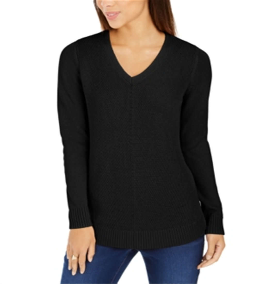 Charter Club Women's V Neck Sweater Black Size Petite XL