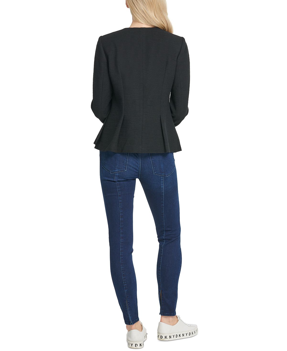 DKNY Women's Collarless Peplum Jacket Black Size 8