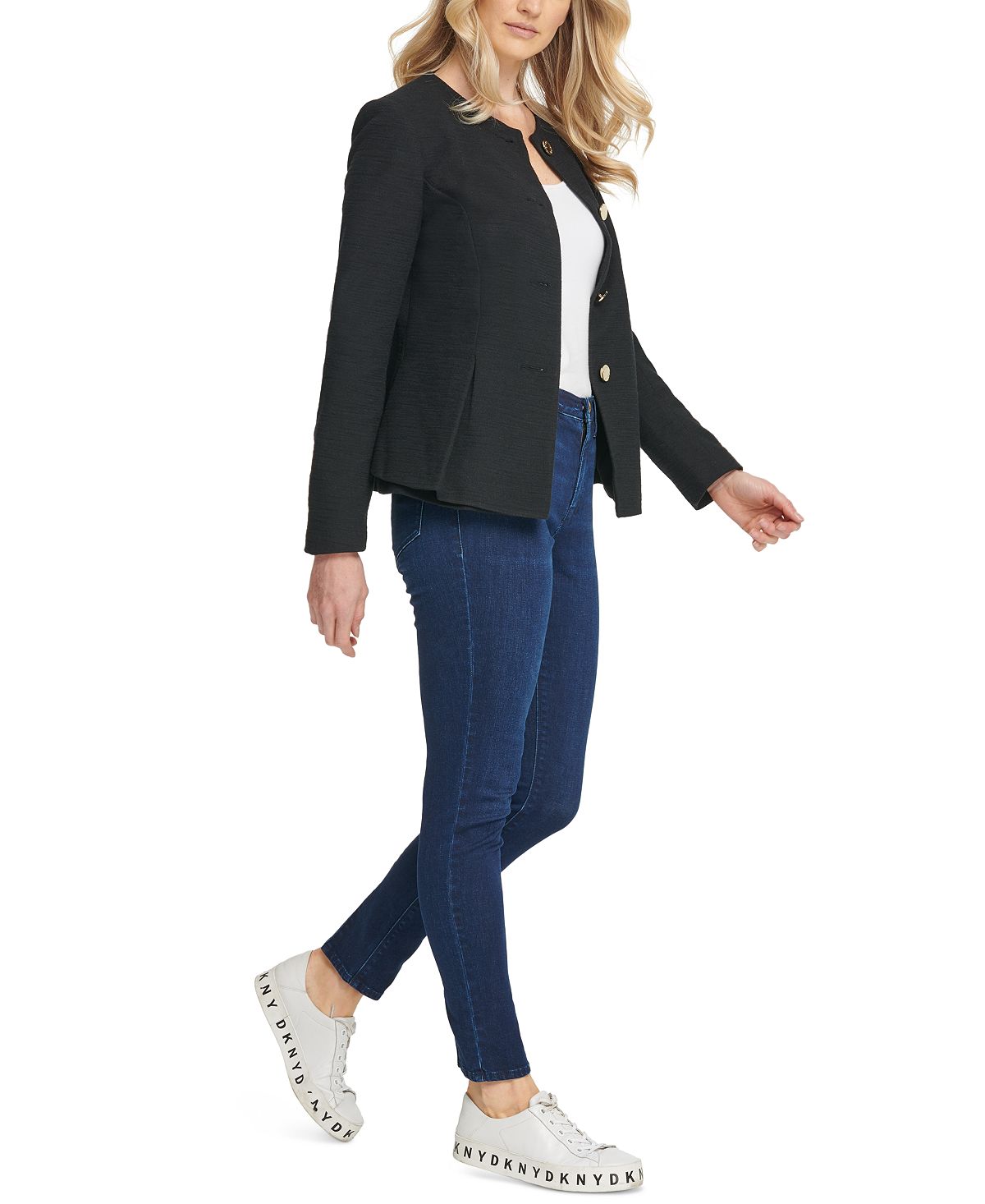 DKNY Women's Collarless Peplum Jacket Black Size 8