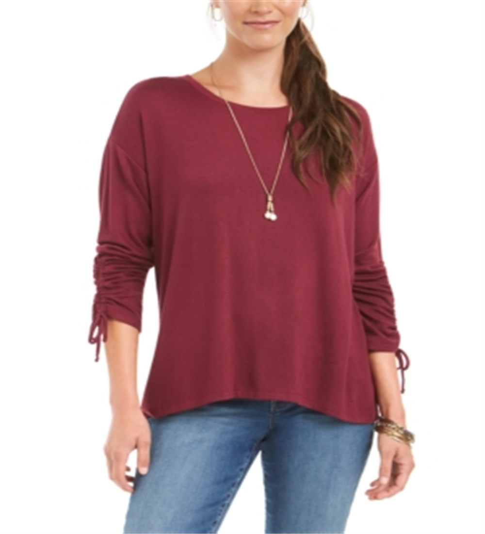 Style & Co Women's Drawstring Tie-Cuff Top Red Size Petite Small