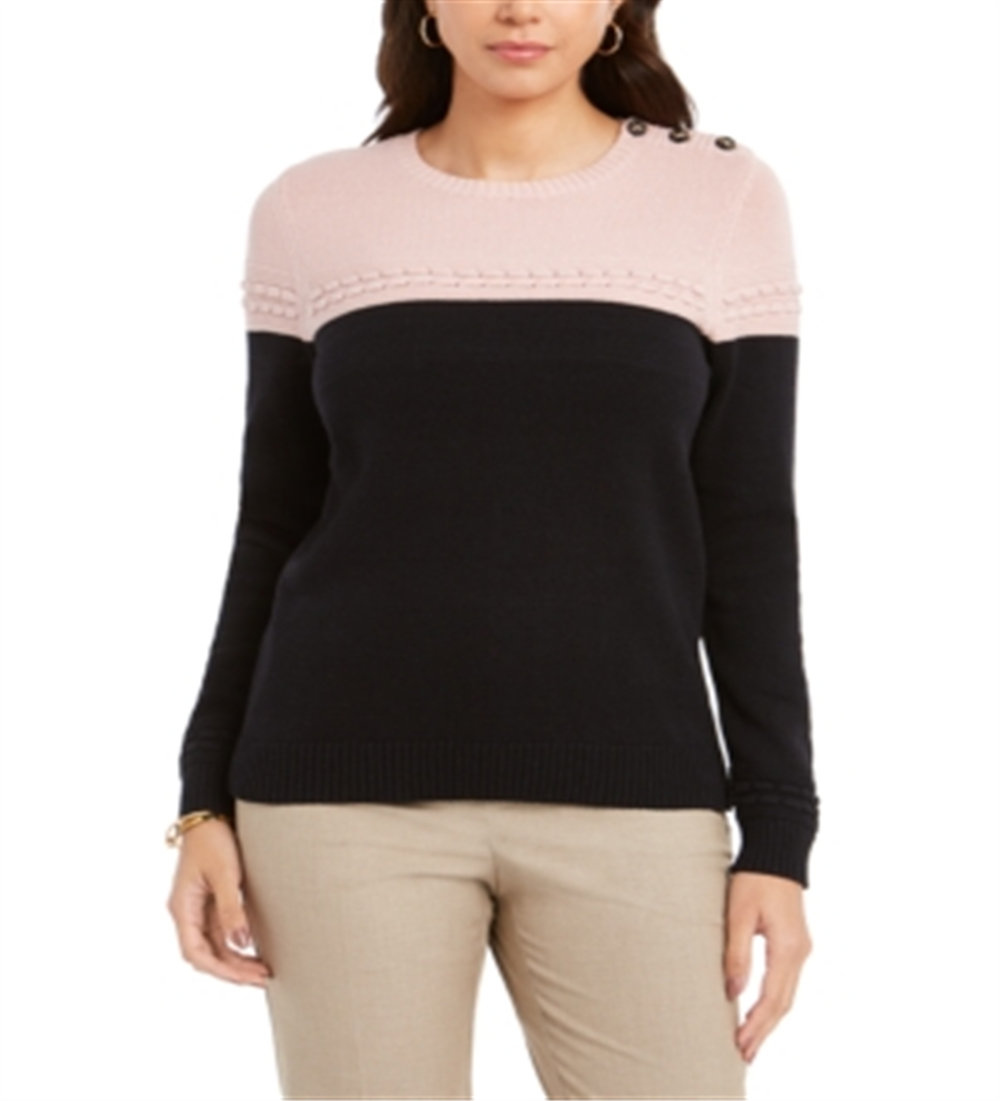 Charter Club Women's Colorblocked Mixed Stitch Sweater Pink Size Medium