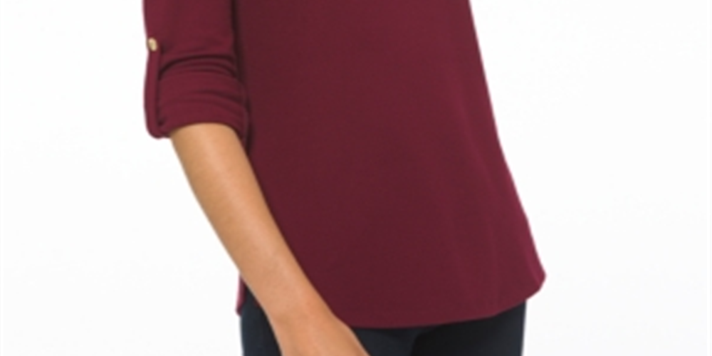 Michael Kors Women's Waffle Knit Lace up Front Top Red Size Large