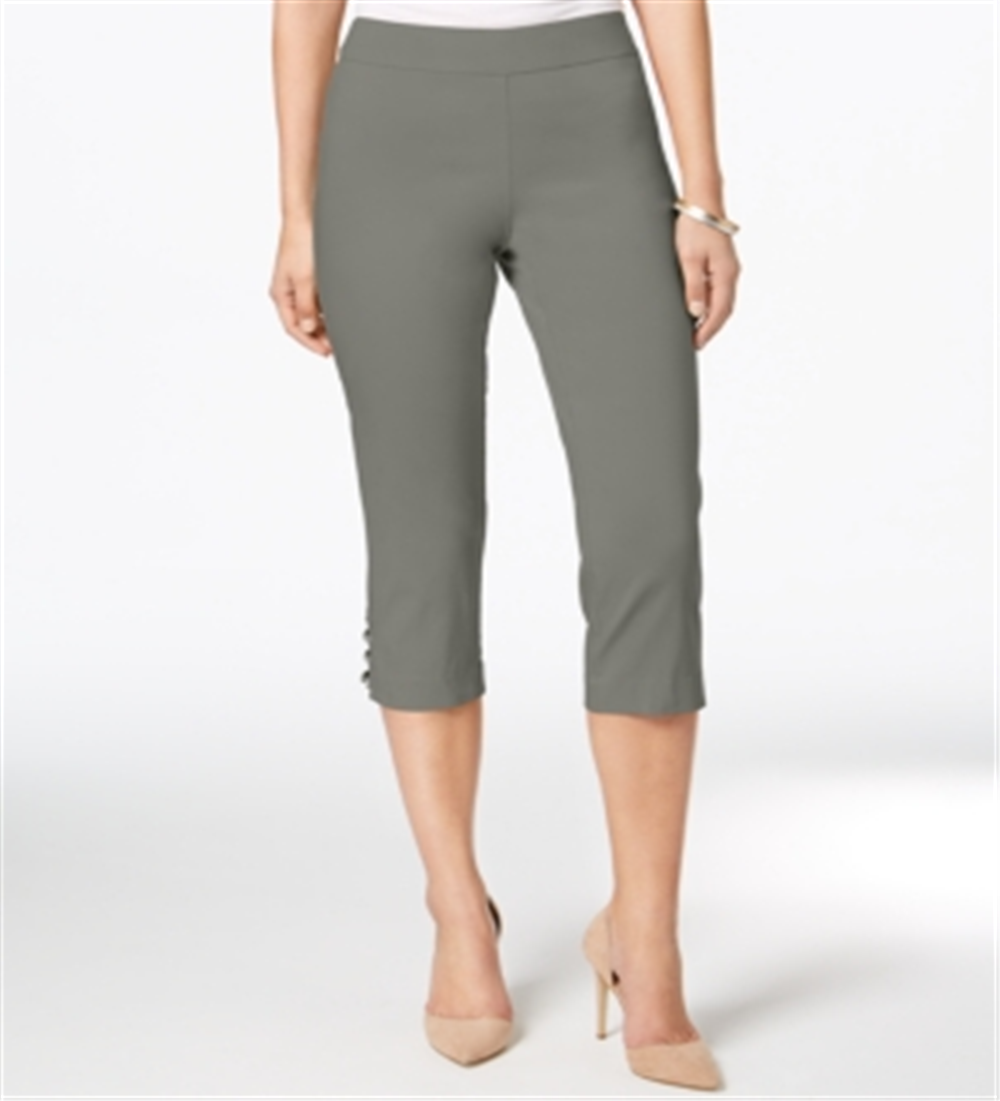 JM Collection Women's Lattice Hem Cropped Pants Gray Size Petite S