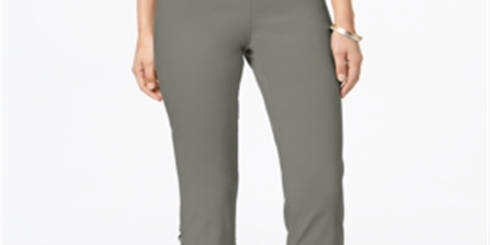 JM Collection Women's Lattice Hem Cropped Pants Gray Size Petite S