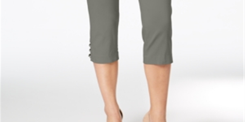 JM Collection Women's Lattice Hem Cropped Pants Gray Size Petite S