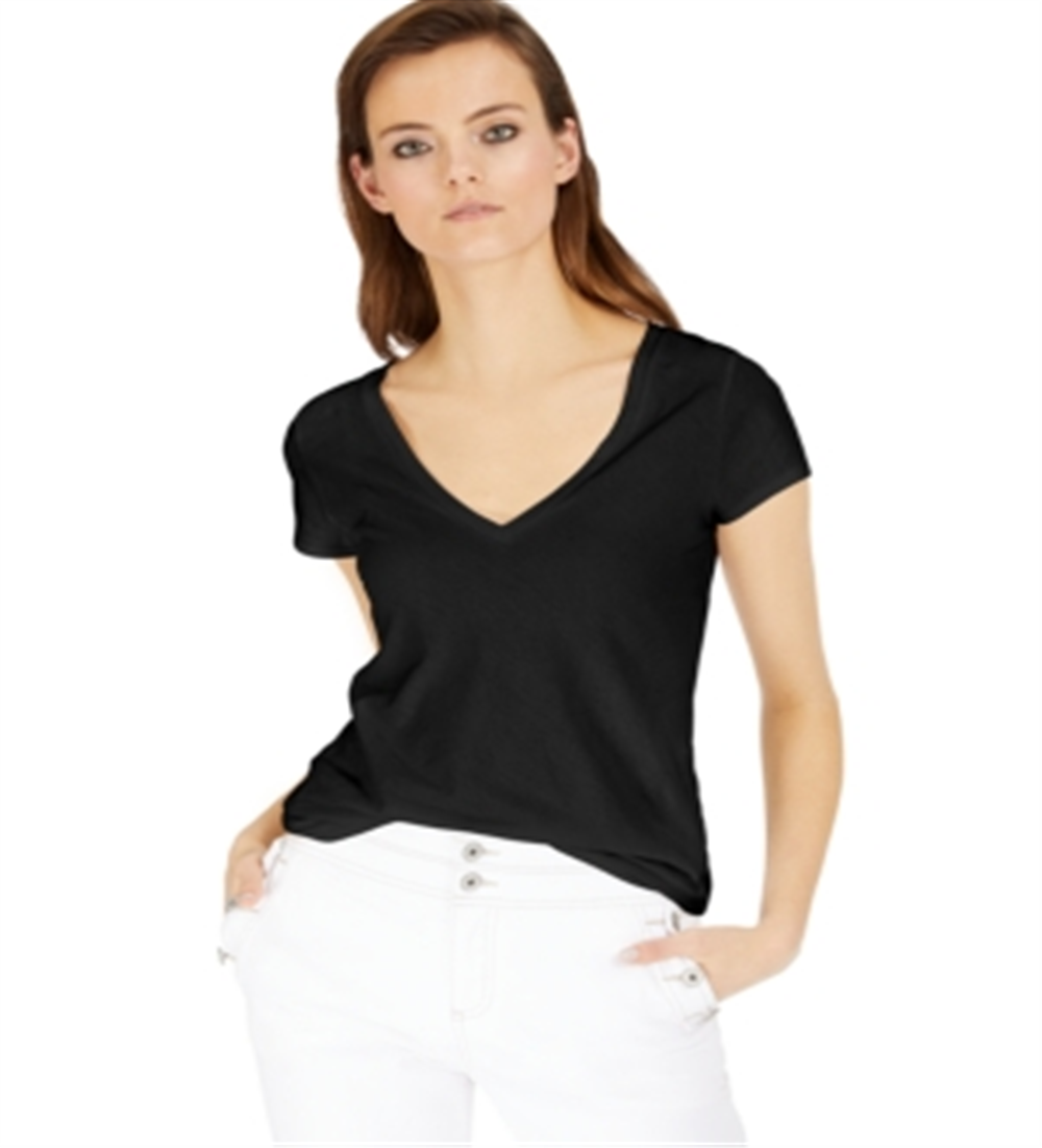 INC International Concepts Women's V Neck T-Shirt Black Size Medium
