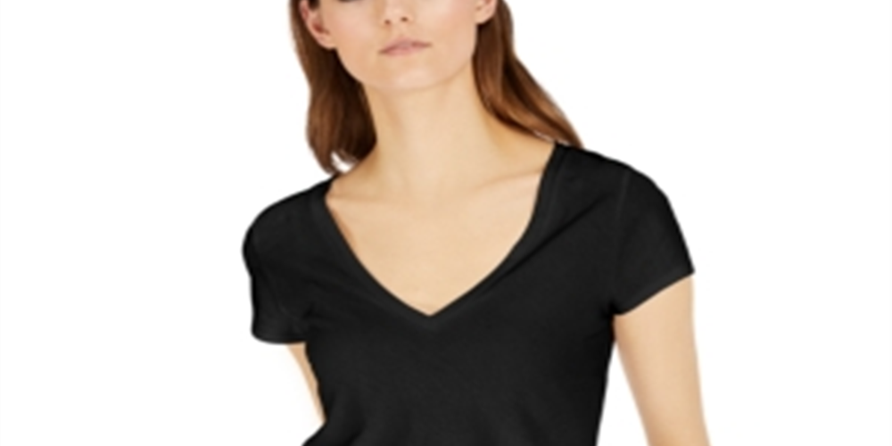 INC International Concepts Women's V Neck T-Shirt Black Size Medium
