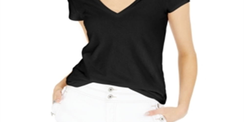 INC International Concepts Women's V Neck T-Shirt Black Size Medium