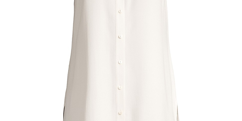 Eileen Fisher System Silk Mandarin-Collar Blouse Bone Brown Size S