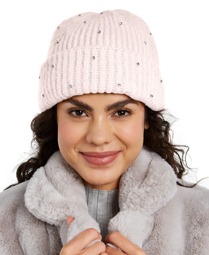 INC International Concepts Women's Allover Gemstone Beanie Black One Size