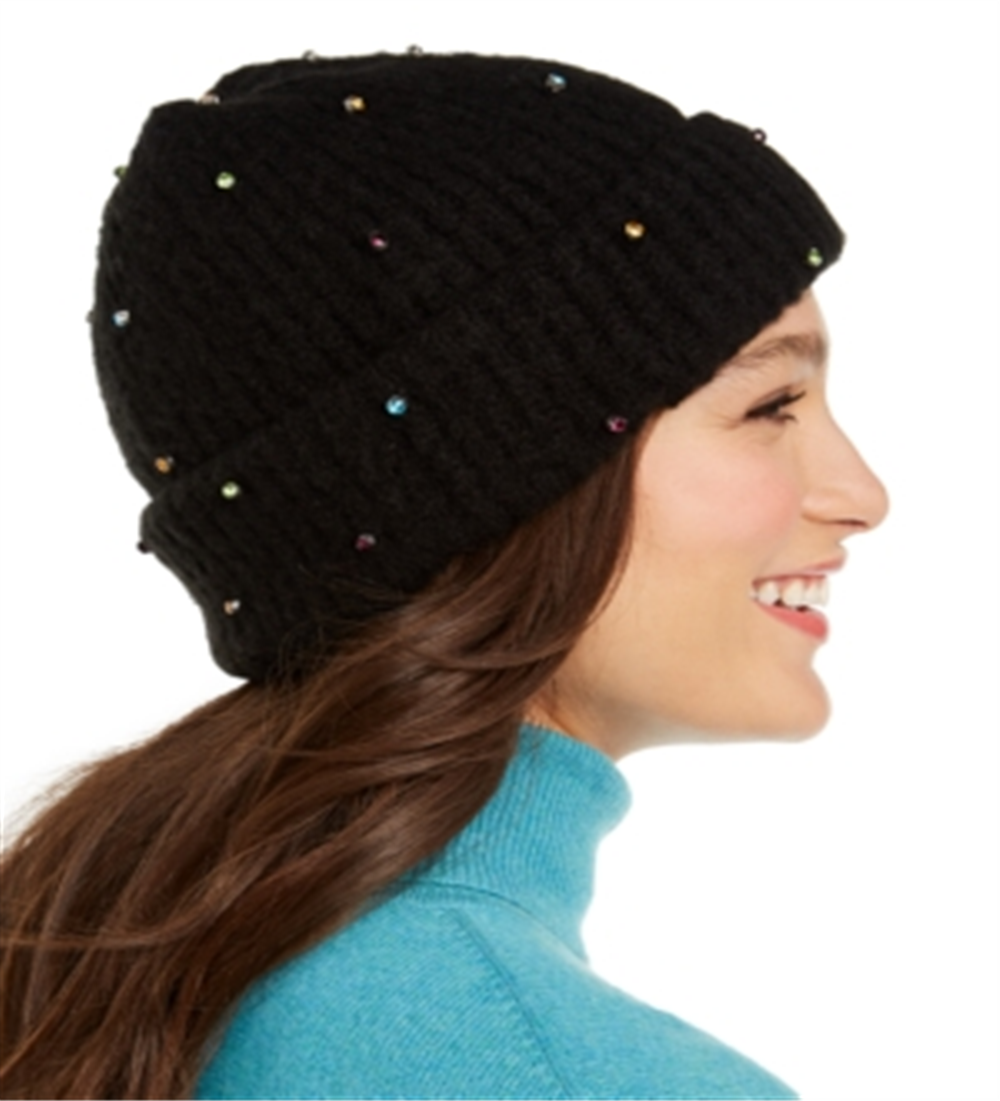 INC International Concepts Women's Allover Gemstone Beanie Black One Size