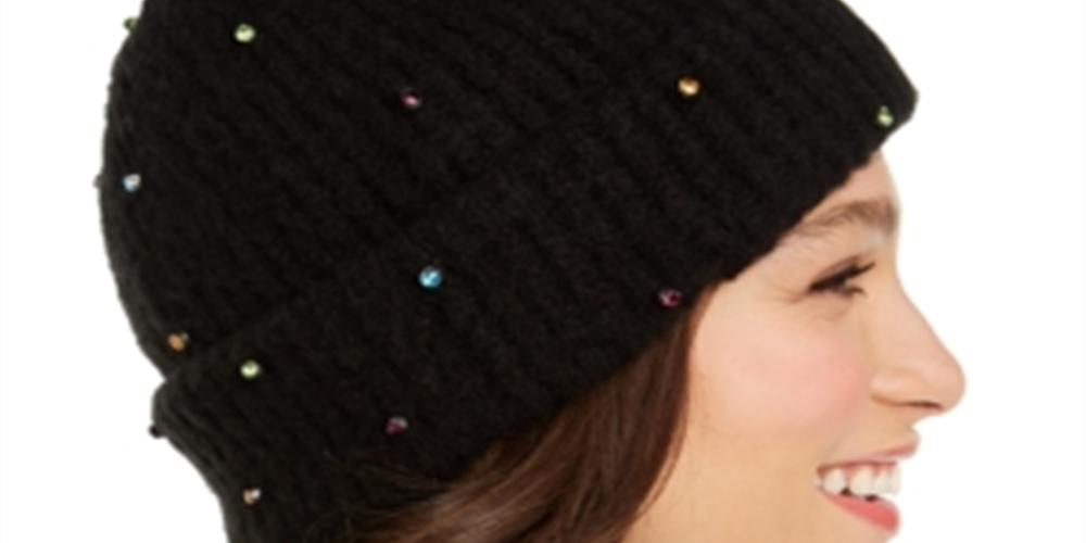 INC International Concepts Women's Allover Gemstone Beanie Black One Size
