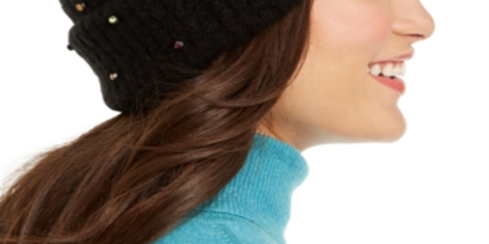 INC International Concepts Women's Allover Gemstone Beanie Black One Size