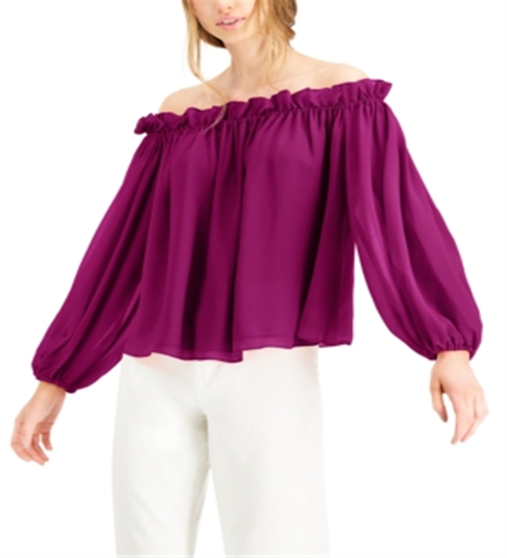 INC Women's  Off-the-Shoulder Top Off-The-Shoulder Top Purple Size S