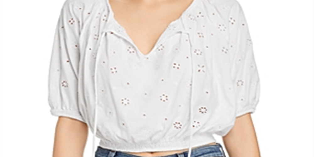 French Connection Women's Santoline Eyelet Pattern Cropped Top -White Size L
