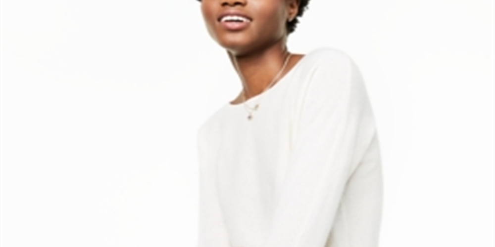 Charter Club Women's Cashmere Shirttail Sweater White Size S