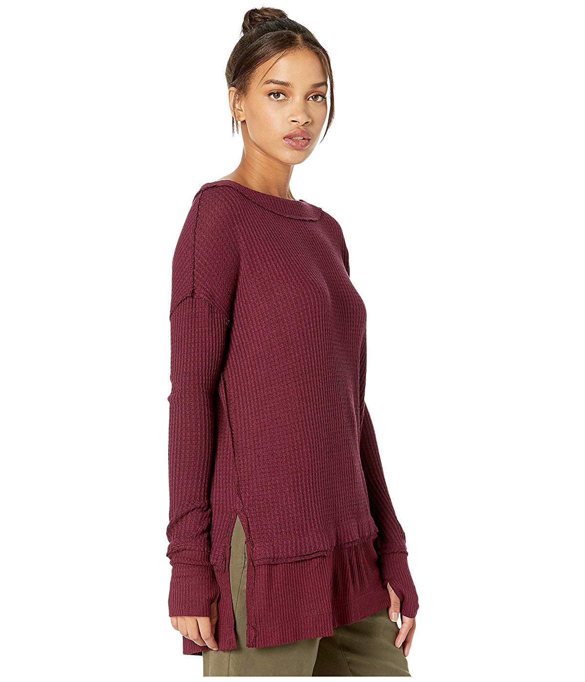Free People Women's North Shore Thermal Knit Tunic Top Red Size X-Small