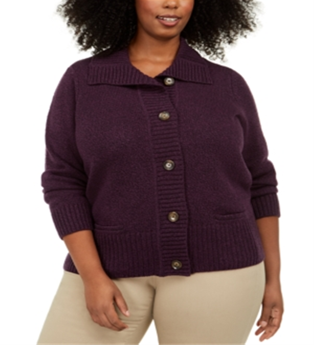 Karen Scott Women's Marled Wing Collar Cardigan Purple Size 3x