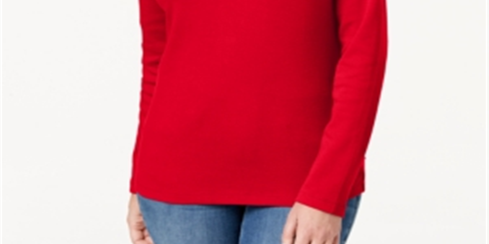 Karen Scott Women's Cotton Henley Neck Top Red Size Petite M