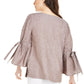 Charter Club Women's Linen Bell Sleeve Top Black Size XL