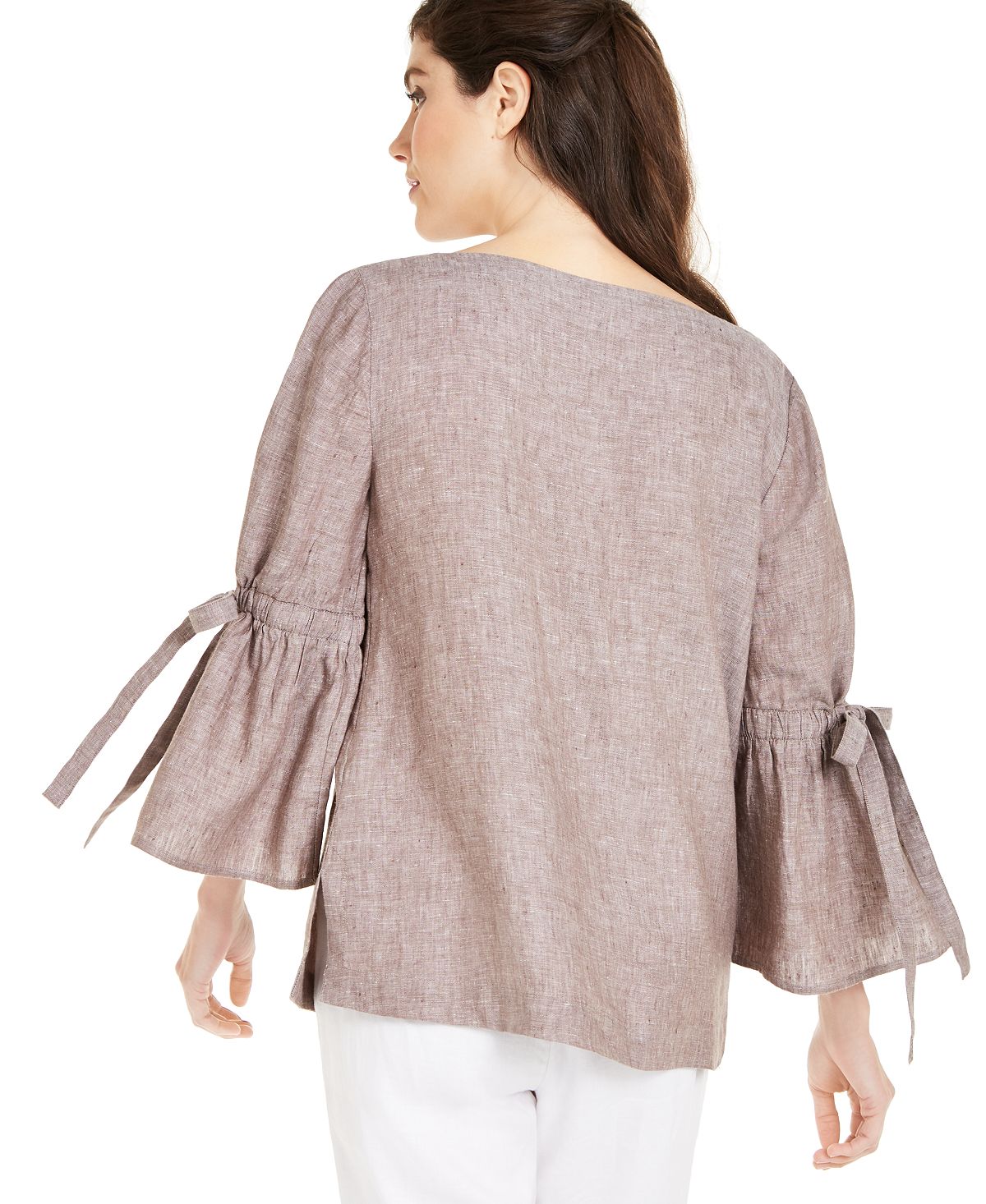Charter Club Women's Linen Bell Sleeve Top Black Size XL