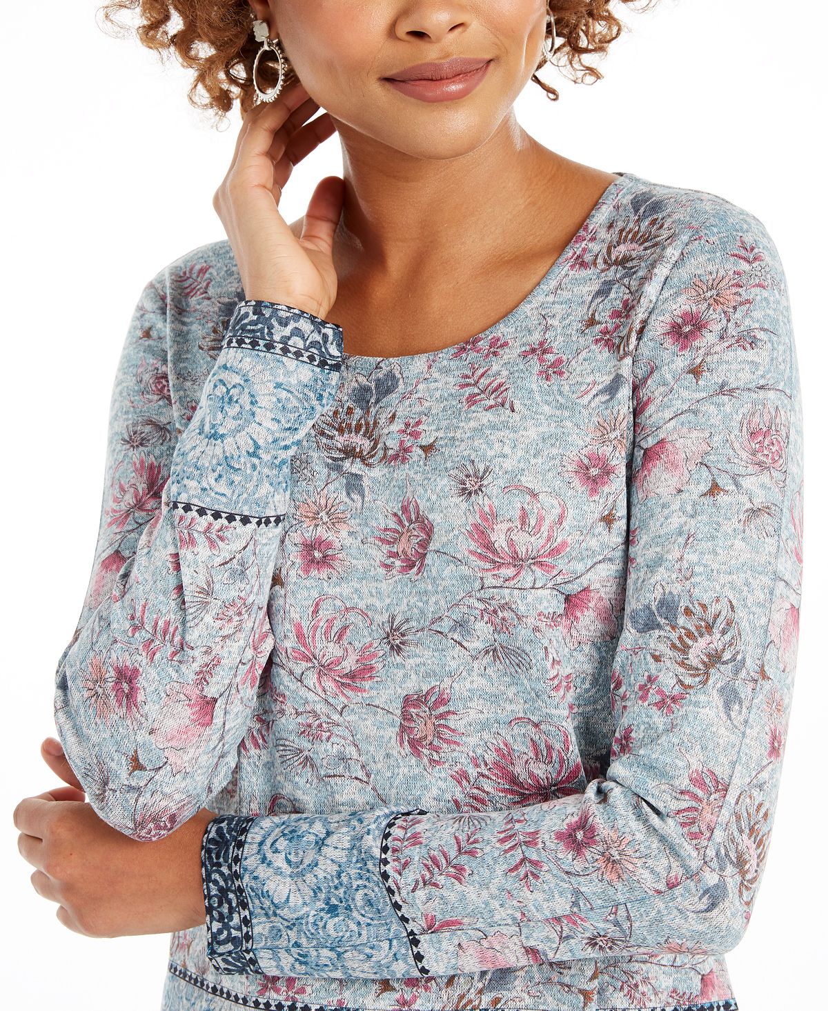 Style & Co Women's Printed Knit Top  Gray Size S