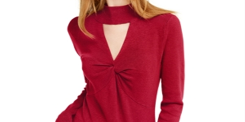 INC International Concepts Women's Cut Out Solid Long Sleeve Keyhole T-Shirt Top Red Size Small