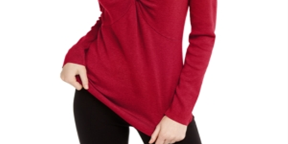 INC International Concepts Women's Cut Out Solid Long Sleeve Keyhole T-Shirt Top Red Size Small