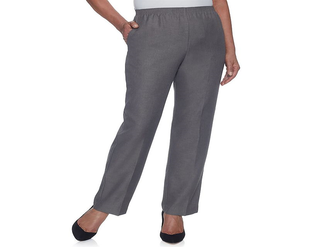 Alfred Dunner Women's Plus Classic Pull on Straight Leg Regular Length Pants Gray Size 18W