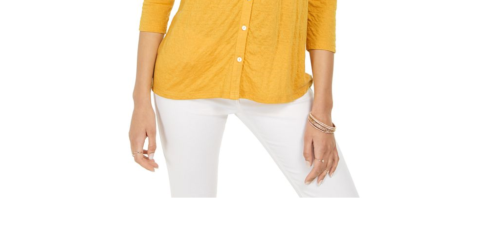Style & Co Eyelet Button-Front Top Brown Size 2XL