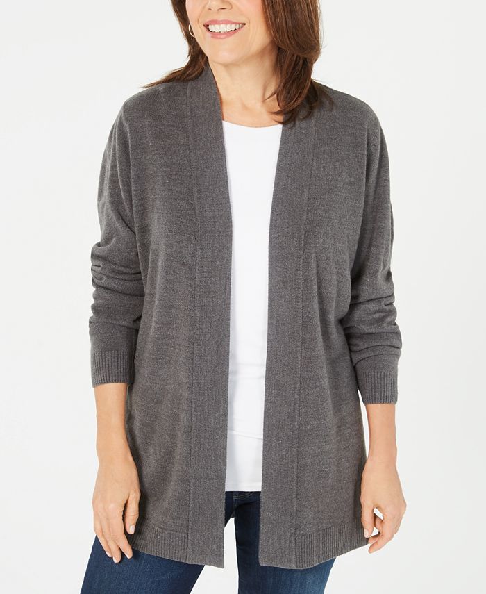 Karen Scott Women's Open Front Long Sleeve Cardigan Gray Size X-Small