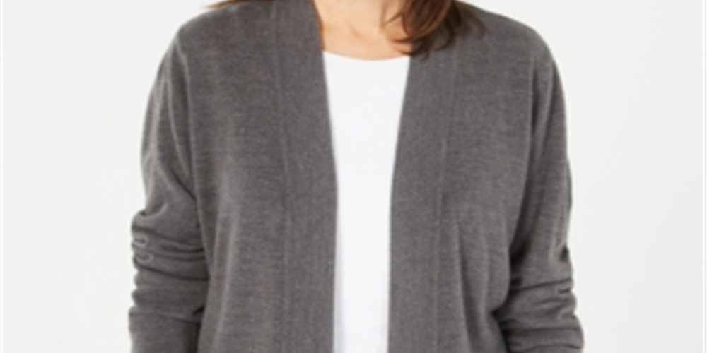 Karen Scott Women's Open Front Long Sleeve Cardigan Gray Size X-Small