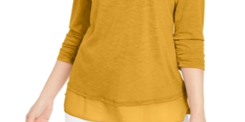 Style & Co Chiffon-Hem Top Yellow Size S