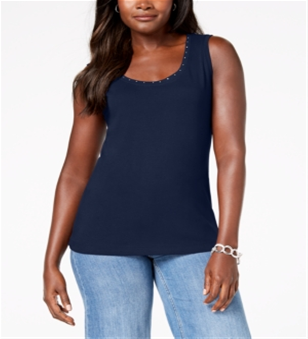 Karen Scott Women's Cotton Studded Tank Blue Size Petite XL