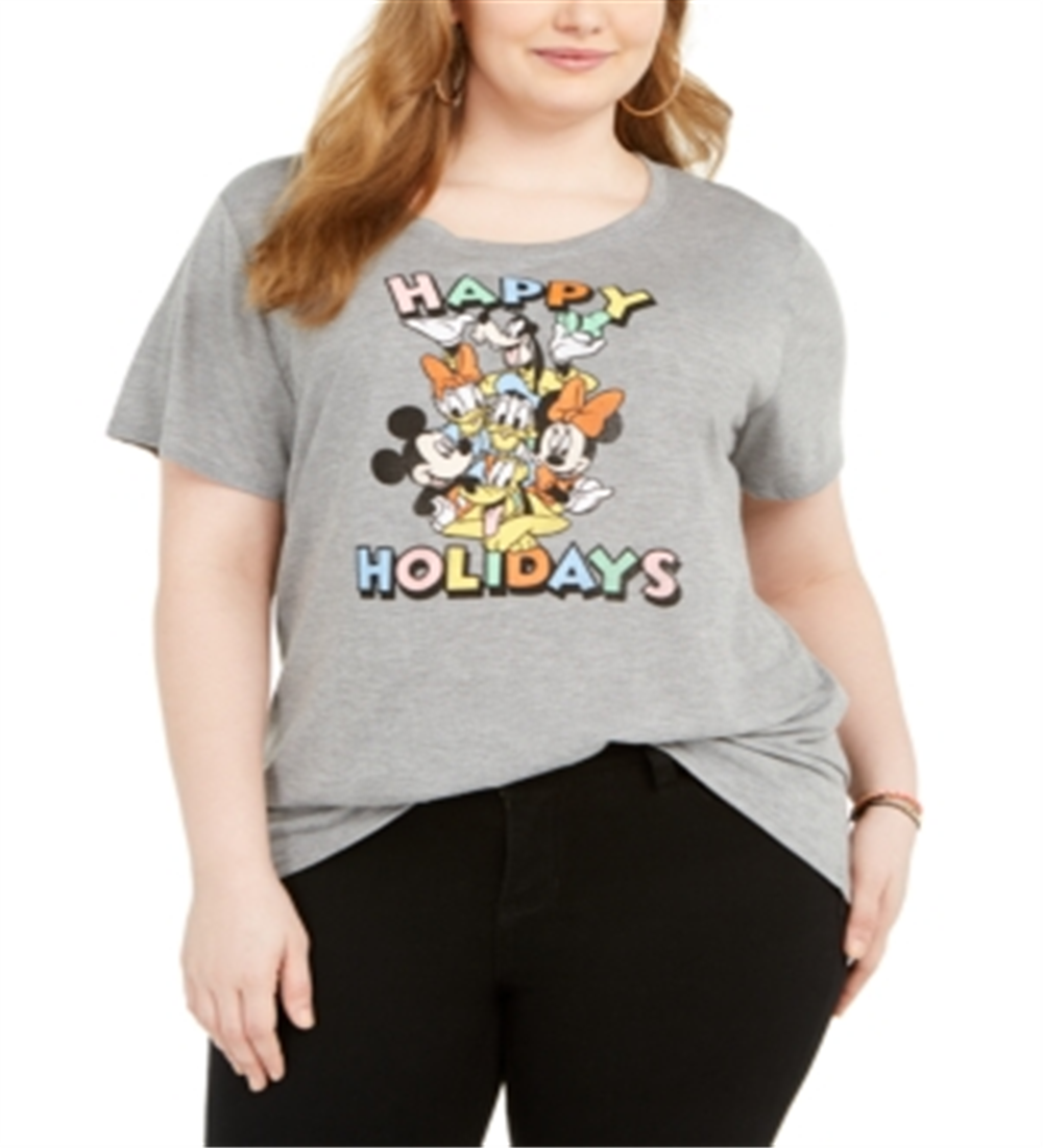 Modern Lux Trendy Plus Size Happy Disney Crew Graphic T-Shirt Grey Size 2X