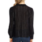 CeCe Women's  Striped Tie-Neck Top  Rich Black  Size Large