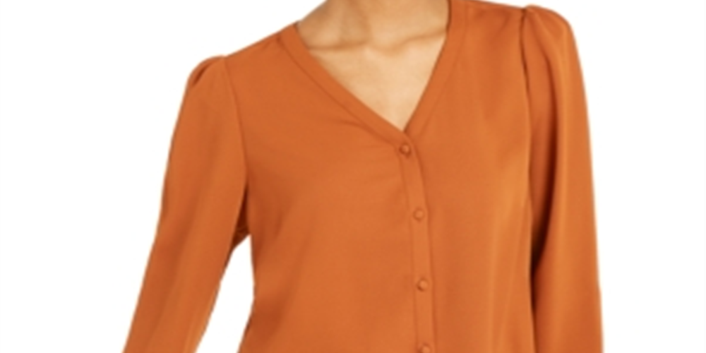 Alfani Women's V Neck Blouse Brown Size Medium