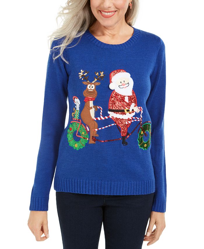 Karen Scott Women's Holiday Bicycle Sweater Blue Size 2XL