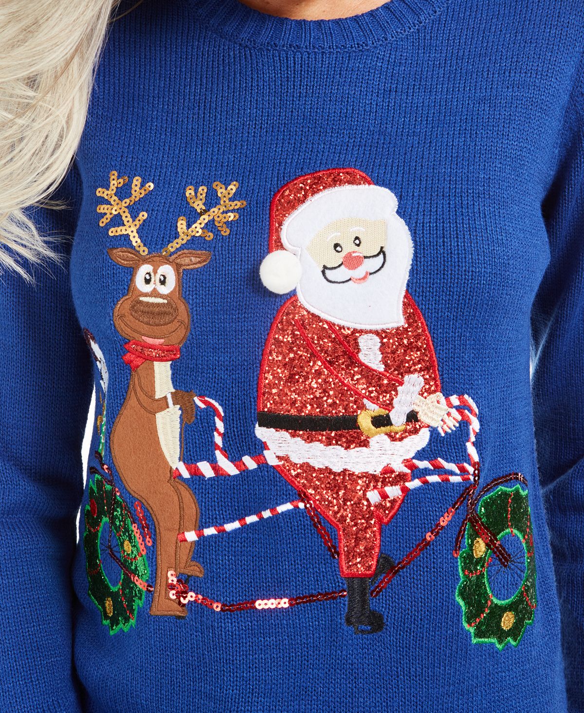 Karen Scott Women's Holiday Bicycle Sweater Blue Size 2XL