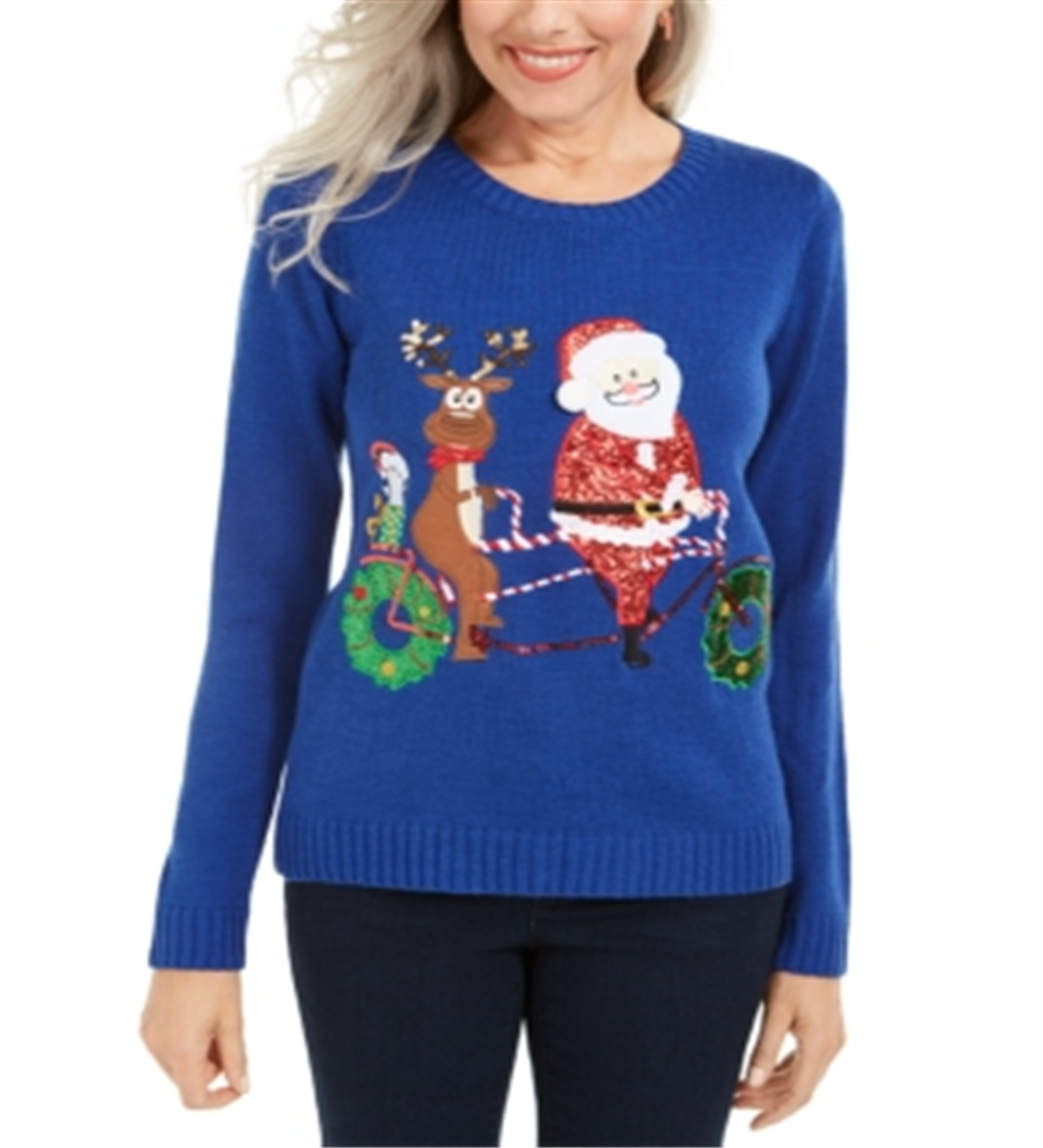 Karen Scott Women's Holiday Bicycle Sweater Blue Size 2XL