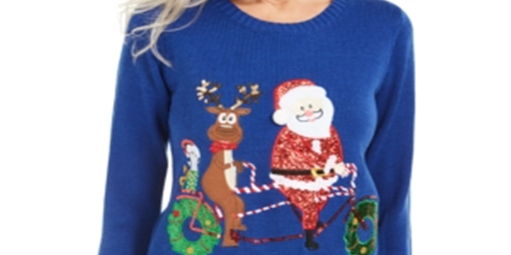 Karen Scott Women's Holiday Bicycle Sweater Blue Size 2XL