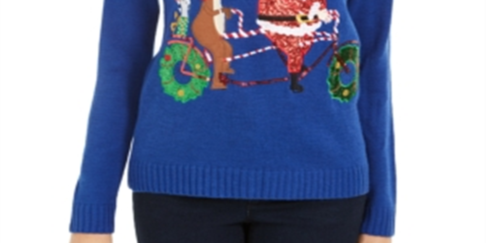 Karen Scott Women's Holiday Bicycle Sweater Blue Size 2XL
