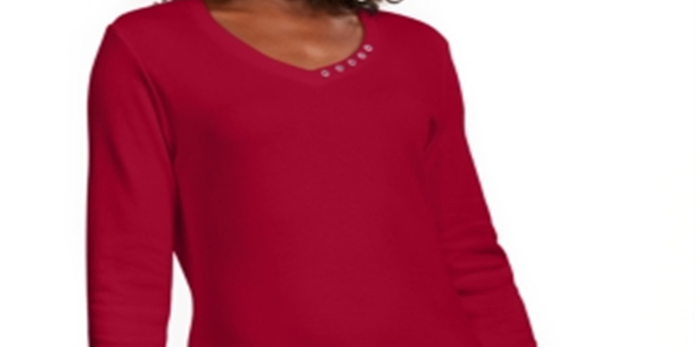 Karen Scott Women's Grommet Neck Cotton Top Red Size X-Small