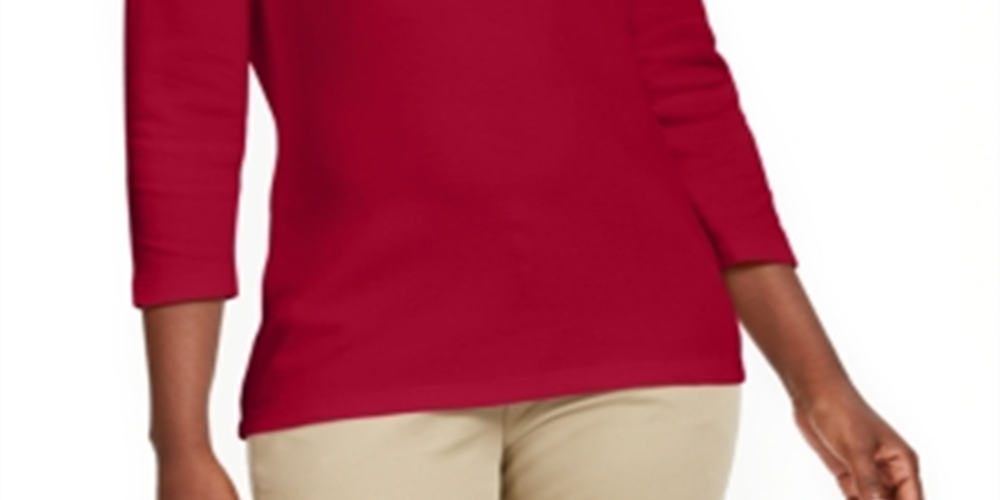 Karen Scott Women's Grommet Neck Cotton Top Red Size X-Small