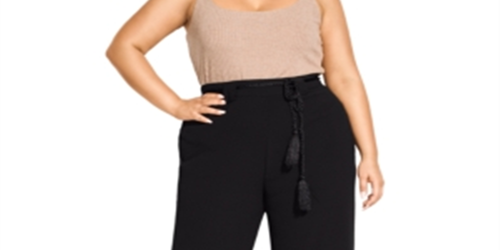 City Chic Women's Trendy Belted Palazzo Pants Black Size 18W