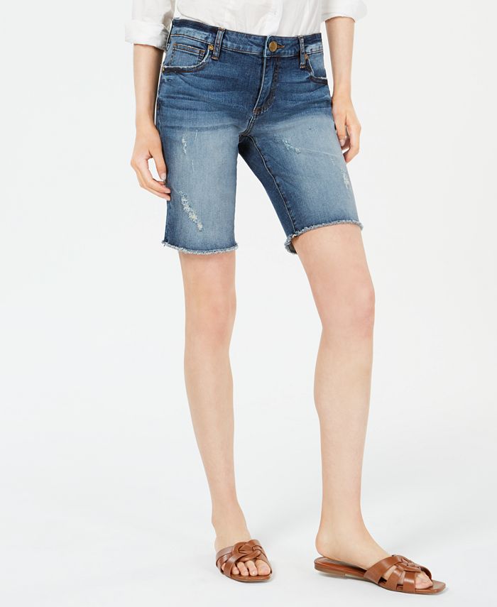 Kut from the Kloth Women's Sophie Distressed Denim Bermuda Shorts Blue Size 12